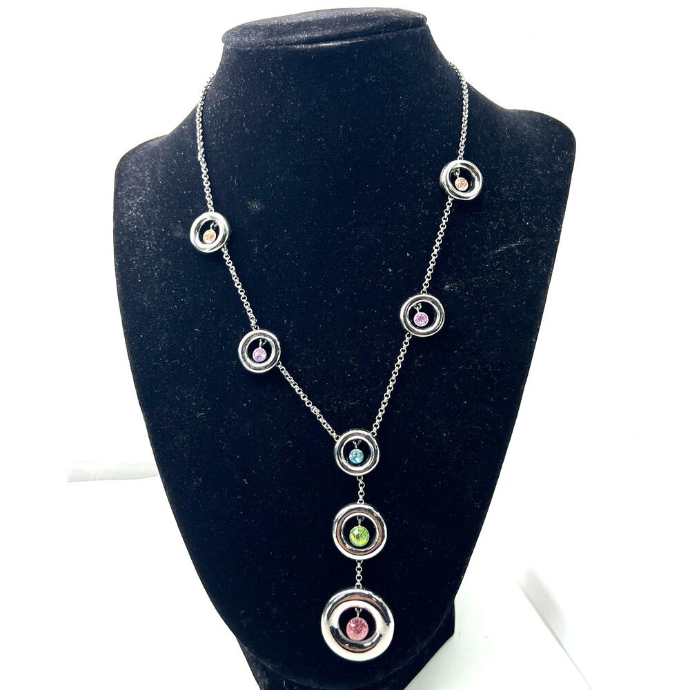 Michael KorsY-Drop Station Necklace chain multi-colored rhinestones Y- drop
